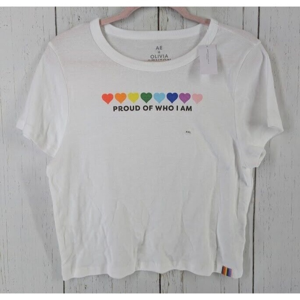 American Eagle Olivia Ponton Size Juniors XXL White Multicolor‎ Graphic Top NWT